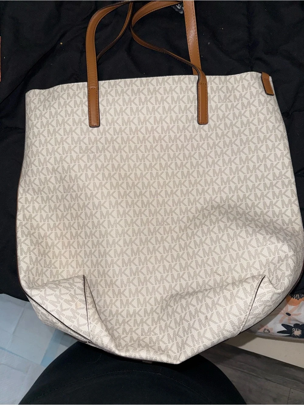 Michael Kors Cream Logo Tote with Tan Handles